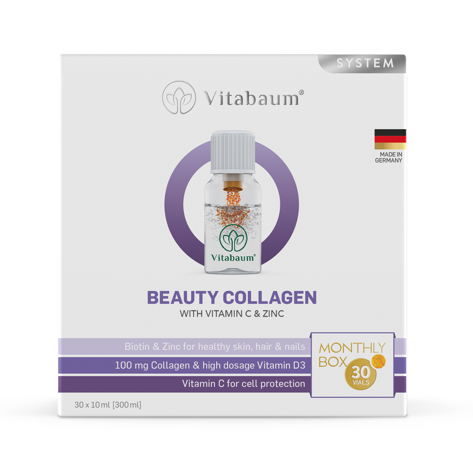 Beauty Collagen Plus with Vitamin C & Zinc - Monthly supply - pack of 30 vials - 10ml - Vitabaum®