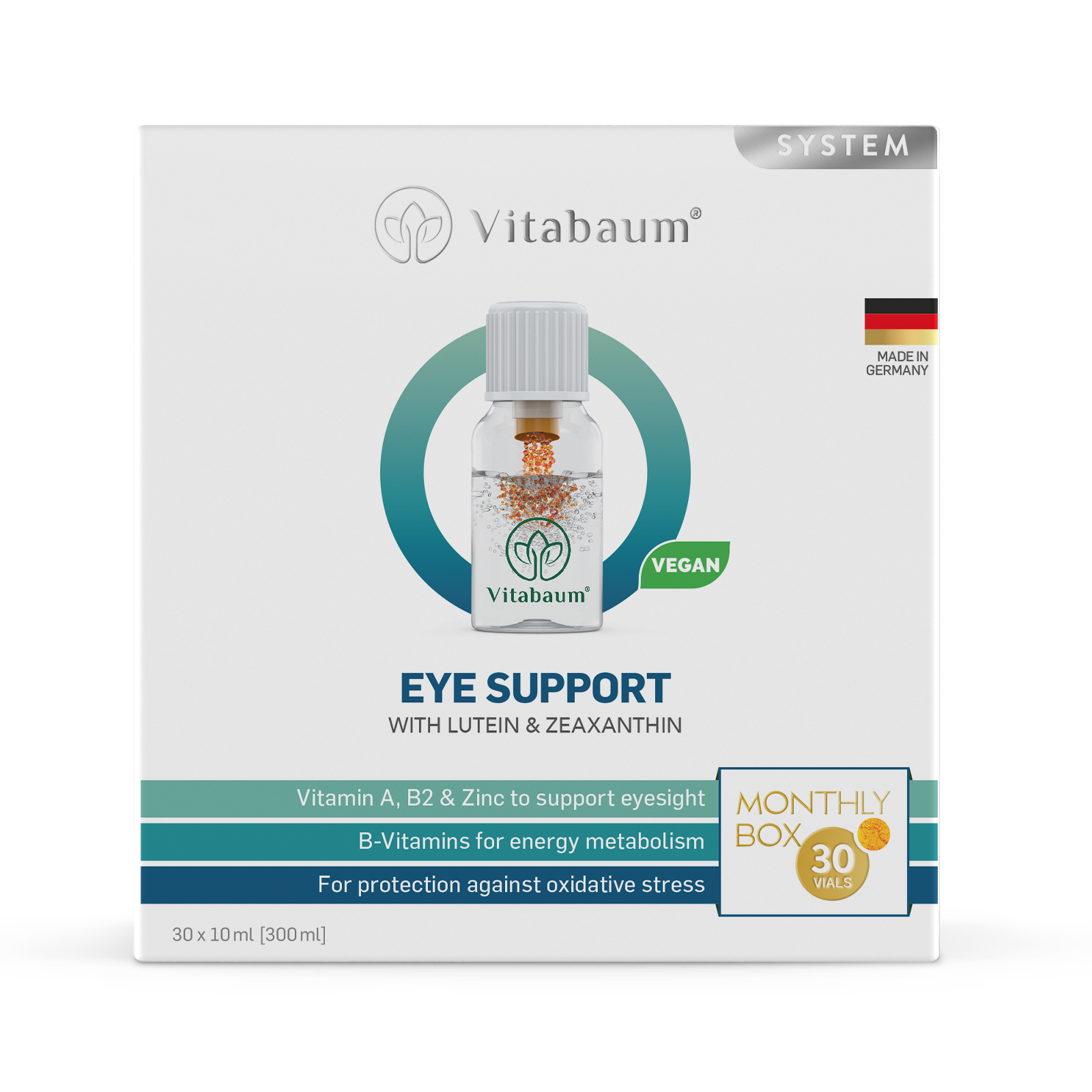 Eye Support with Lutein & Zeaxanthin - Monthly supply - pack of 30 vials - 10ml - Vitabaum®