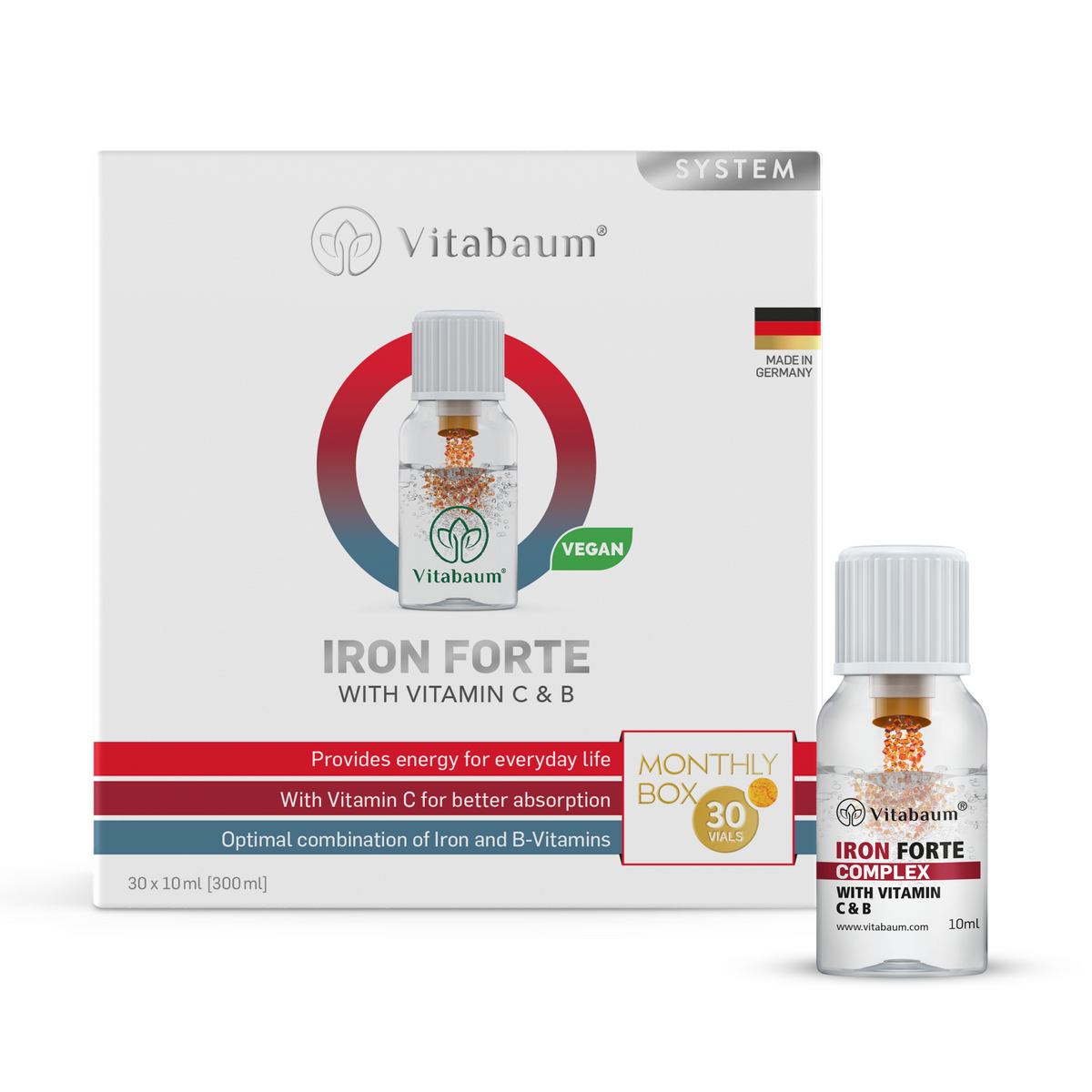 Iron Forte - with Vitamin C & B - Monthly supply - pack of 30 vials - 10ml - Vitabaum®