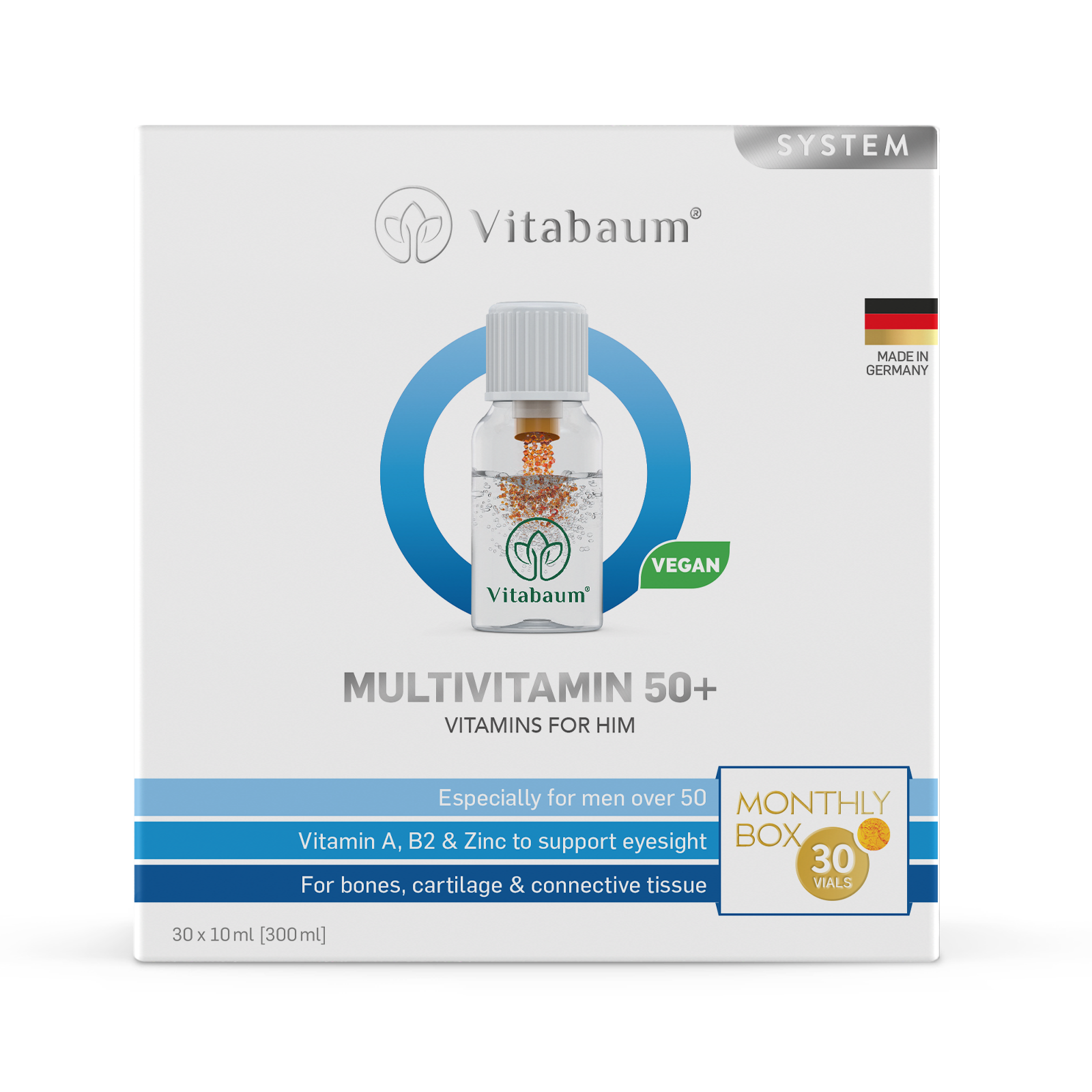 Multivitamin 50+ For Him - Monthly supply - pack of 30 vials - 10ml - Vitabaum®